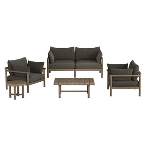 Modway Furniture Eleni Modway Solid Teak Outdoor Patio Set with Loveseat Armchairs and Coffee Table Gray EEI-7660-WGR-FLI