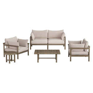 Modway Furniture Eleni Modway Solid Teak Outdoor Patio Set with Loveseat Armchairs and Coffee Table Brown EEI-7660-WGR-PEB