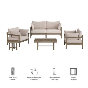 Modway Furniture Eleni Modway Solid Teak Outdoor Patio Set with Loveseat Armchairs and Coffee Table Brown EEI-7660-WGR-PEB