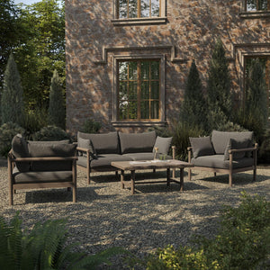 Modway Furniture Eleni Modway Solid Teak Outdoor Sofa Set with Armchairs Loveseat and Coffee Table Gray EEI-7661-WGR-FLI