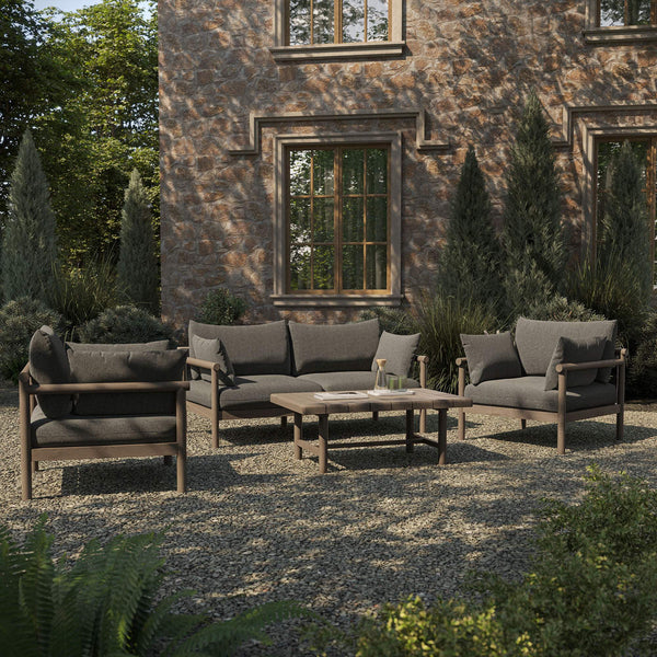Modway Furniture Eleni Modway Solid Teak Outdoor Sofa Set with Armchairs Loveseat and Coffee Table Gray EEI-7661-WGR-FLI