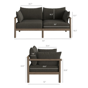 Modway Furniture Eleni Modway Solid Teak Outdoor Sofa Set with Armchairs Loveseat and Coffee Table Gray EEI-7661-WGR-FLI