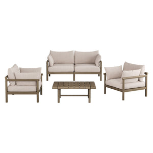 Modway Furniture Eleni Modway Solid Teak Outdoor Sofa Set with Armchairs Loveseat and Coffee Table Brown EEI-7661-WGR-PEB