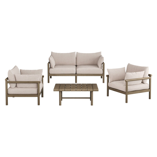 Modway Furniture Eleni Modway Solid Teak Outdoor Sofa Set with Armchairs Loveseat and Coffee Table Brown EEI-7661-WGR-PEB