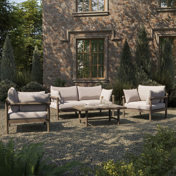 Modway Furniture Eleni Modway Solid Teak Outdoor Sofa Set with Armchairs Loveseat and Coffee Table Brown EEI-7661-WGR-PEB