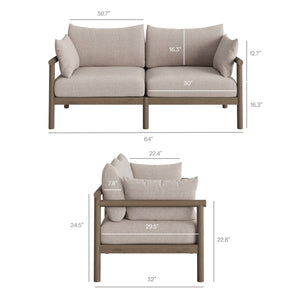 Modway Furniture Eleni Modway Solid Teak Outdoor Sofa Set with Armchairs Loveseat and Coffee Table Brown EEI-7661-WGR-PEB