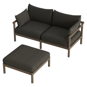 Modway Furniture Eleni Solid Teak Outdoor Loveseat and Ottoman Set with Cushions for Patio Decks Gray EEI-7662-WGR-FLI