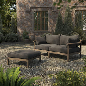 Modway Furniture Eleni Solid Teak Outdoor Loveseat and Ottoman Set with Cushions for Patio Decks Gray EEI-7662-WGR-FLI