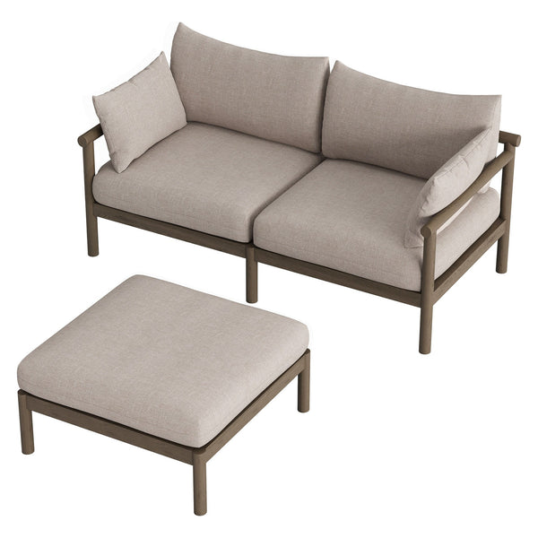 Modway Furniture Eleni Solid Teak Outdoor Loveseat and Ottoman Set with Cushions for Patio Decks Brown EEI-7662-WGR-PEB