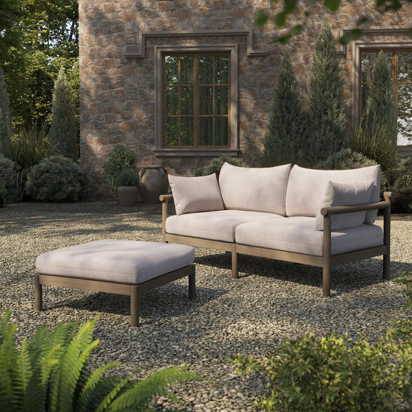 Modway Furniture Eleni Solid Teak Outdoor Loveseat and Ottoman Set with Cushions for Patio Decks Brown EEI-7662-WGR-PEB