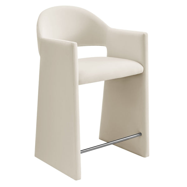 Modway Furniture Talia Sculptural Velvet Counter Stool with Wraparound Bentwood Frame for Modern Kitchens Alabaster EEI-7663-ALA