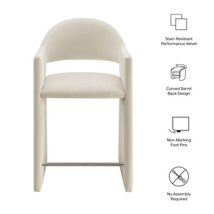 Modway Furniture Talia Sculptural Velvet Counter Stool with Wraparound Bentwood Frame for Modern Kitchens Alabaster EEI-7663-ALA