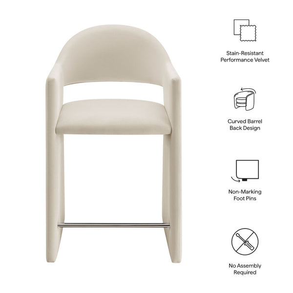 Modway Furniture Talia Sculptural Velvet Counter Stool with Wraparound Bentwood Frame for Modern Kitchens Alabaster EEI-7663-ALA