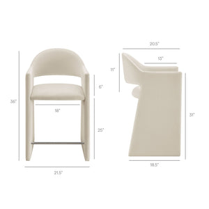 Modway Furniture Talia Sculptural Velvet Counter Stool with Wraparound Bentwood Frame for Modern Kitchens Alabaster EEI-7663-ALA