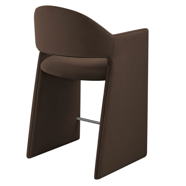 Modway Furniture Talia Sculptural Velvet Counter Stool with Wraparound Bentwood Frame for Modern Kitchens Chocolate Brown EEI-7663-CHB