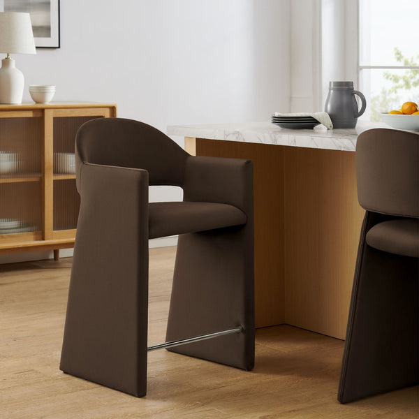 Modway Furniture Talia Sculptural Velvet Counter Stool with Wraparound Bentwood Frame for Modern Kitchens Chocolate Brown EEI-7663-CHB