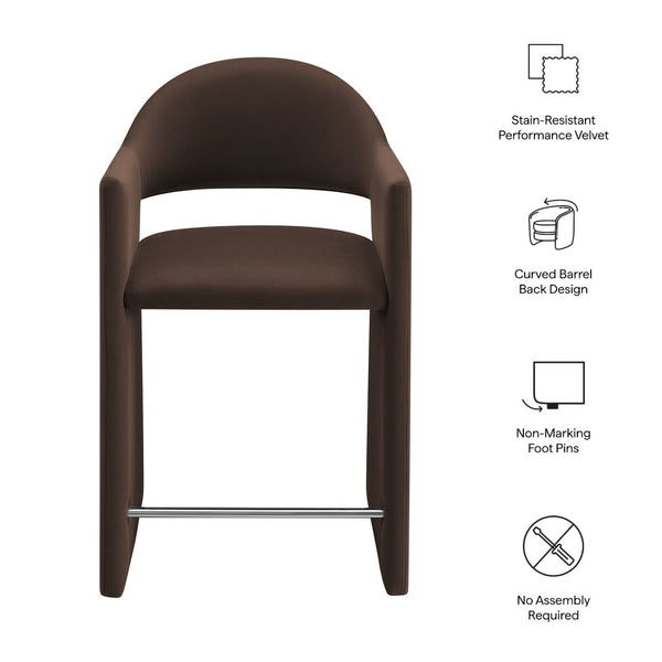Modway Furniture Talia Sculptural Velvet Counter Stool with Wraparound Bentwood Frame for Modern Kitchens Chocolate Brown EEI-7663-CHB