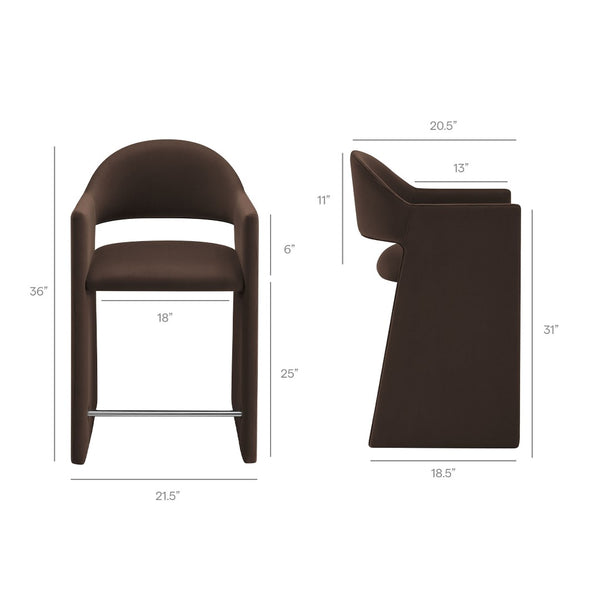 Modway Furniture Talia Sculptural Velvet Counter Stool with Wraparound Bentwood Frame for Modern Kitchens Chocolate Brown EEI-7663-CHB