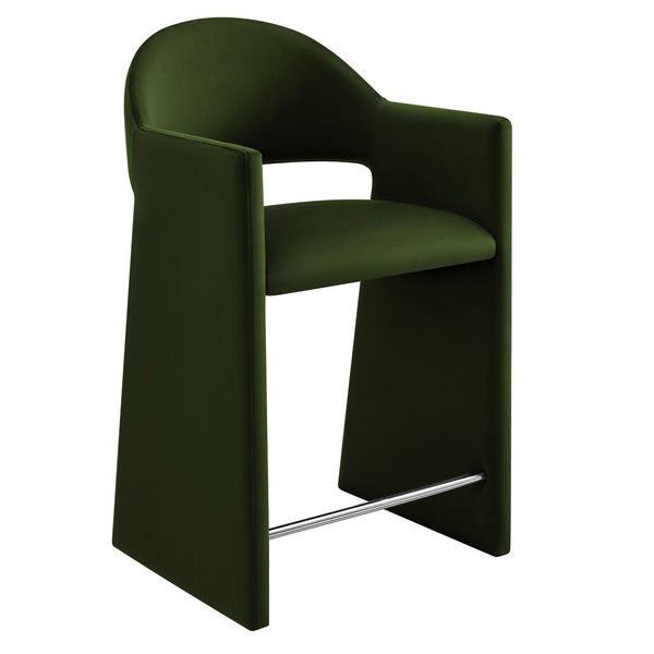 Modway Furniture Talia Sculptural Velvet Counter Stool with Wraparound Bentwood Frame for Modern Kitchens Moss Green EEI-7663-MOG