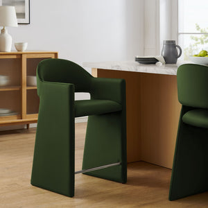 Modway Furniture Talia Sculptural Velvet Counter Stool with Wraparound Bentwood Frame for Modern Kitchens Moss Green EEI-7663-MOG