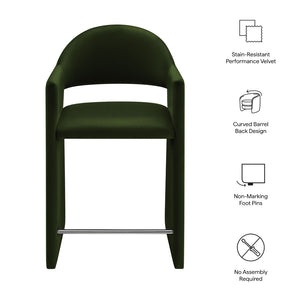 Modway Furniture Talia Sculptural Velvet Counter Stool with Wraparound Bentwood Frame for Modern Kitchens Moss Green EEI-7663-MOG