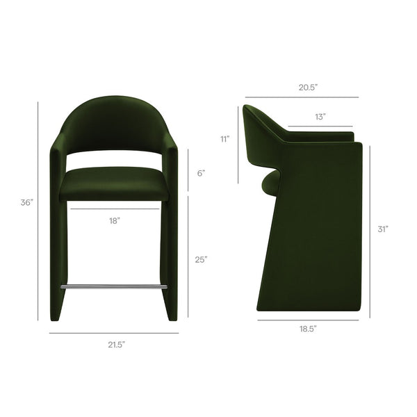 Modway Furniture Talia Sculptural Velvet Counter Stool with Wraparound Bentwood Frame for Modern Kitchens Moss Green EEI-7663-MOG