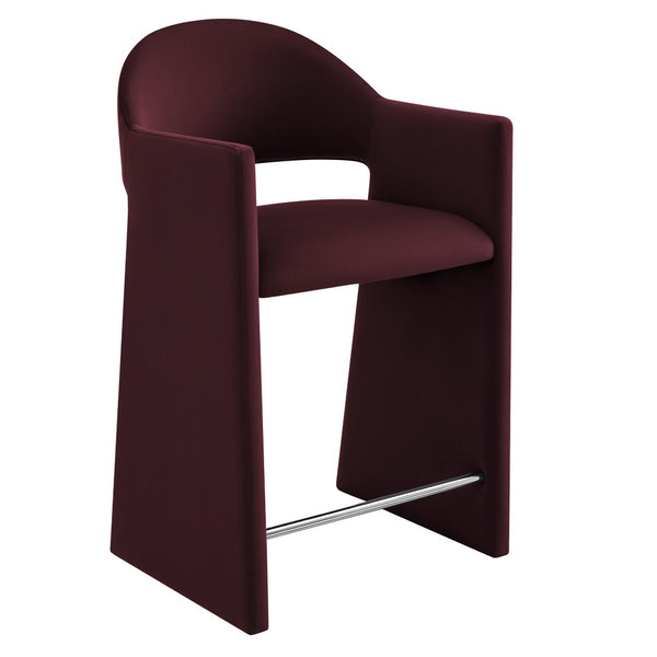 Modway Furniture Talia Sculptural Velvet Counter Stool with Wraparound Bentwood Frame for Modern Kitchens Mulberry EEI-7663-MUL
