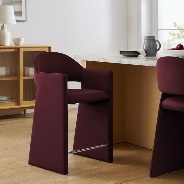 Modway Furniture Talia Sculptural Velvet Counter Stool with Wraparound Bentwood Frame for Modern Kitchens Mulberry EEI-7663-MUL