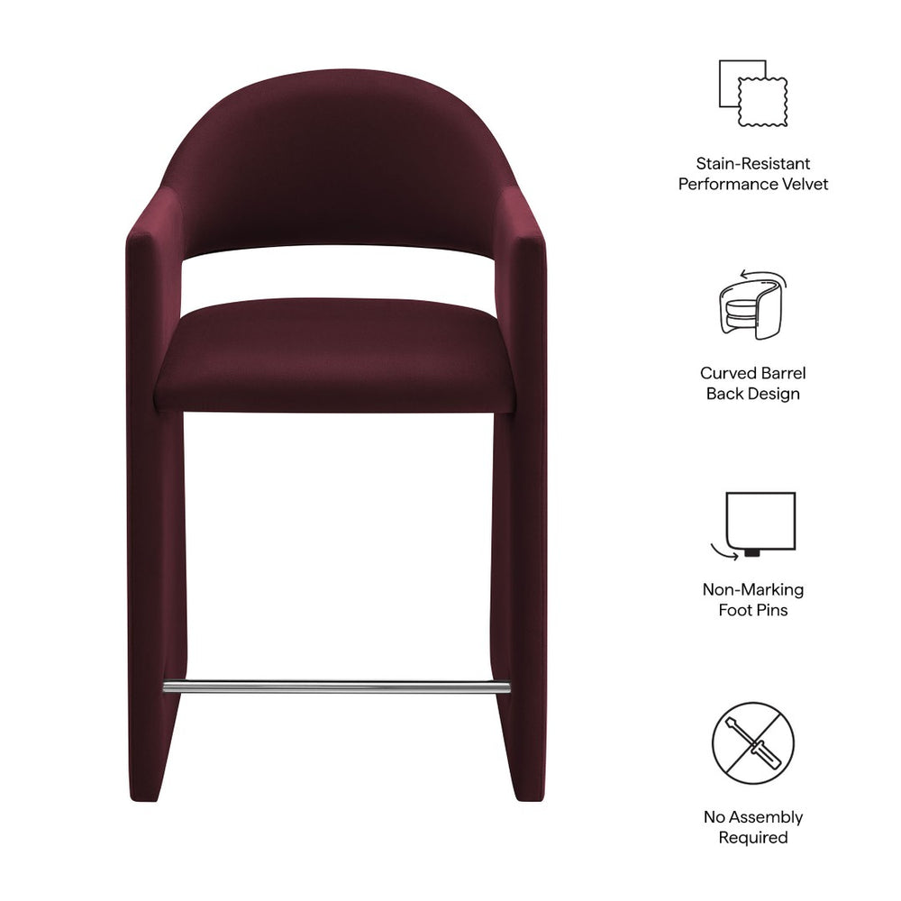 Modway Furniture Talia Sculptural Velvet Counter Stool with Wraparound Bentwood Frame for Modern Kitchens Mulberry EEI-7663-MUL