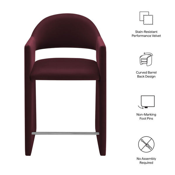Modway Furniture Talia Sculptural Velvet Counter Stool with Wraparound Bentwood Frame for Modern Kitchens Mulberry EEI-7663-MUL