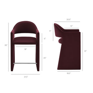 Modway Furniture Talia Sculptural Velvet Counter Stool with Wraparound Bentwood Frame for Modern Kitchens Mulberry EEI-7663-MUL