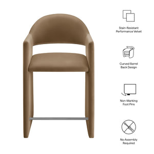 Modway Furniture Talia Sculptural Velvet Counter Stool with Wraparound Bentwood Frame for Modern Kitchens Taupe EEI-7663-TAU
