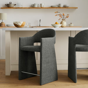 Modway Furniture Talia Modway Sculptural Bentwood Barrel Back Counter Stool with Padded Fabric Seat Charcoal EEI-7664-CHA