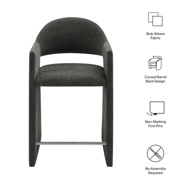 Modway Furniture Talia Modway Sculptural Bentwood Barrel Back Counter Stool with Padded Fabric Seat Charcoal EEI-7664-CHA
