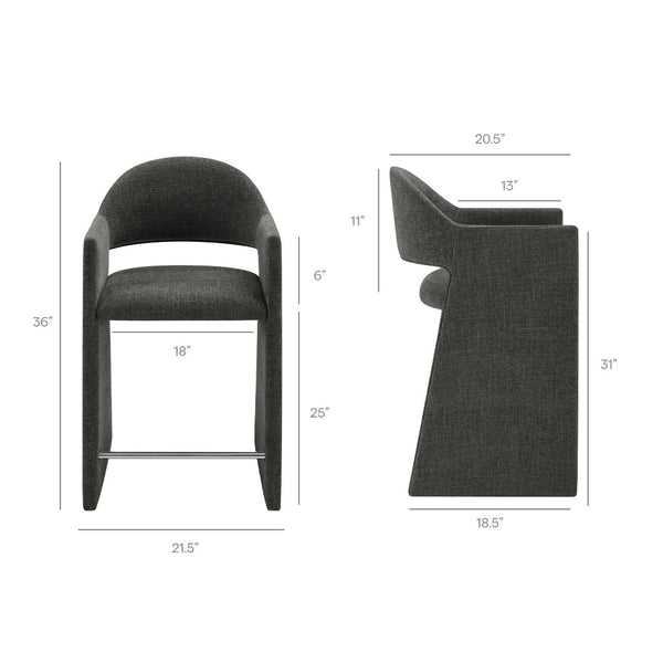 Modway Furniture Talia Modway Sculptural Bentwood Barrel Back Counter Stool with Padded Fabric Seat Charcoal EEI-7664-CHA