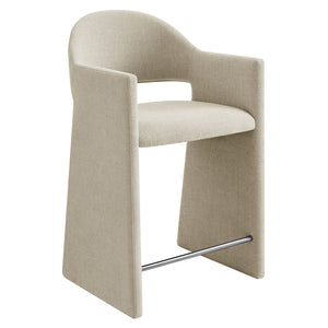 Modway Furniture Talia Modway Sculptural Bentwood Barrel Back Counter Stool with Padded Fabric Seat Linen EEI-7664-LIN