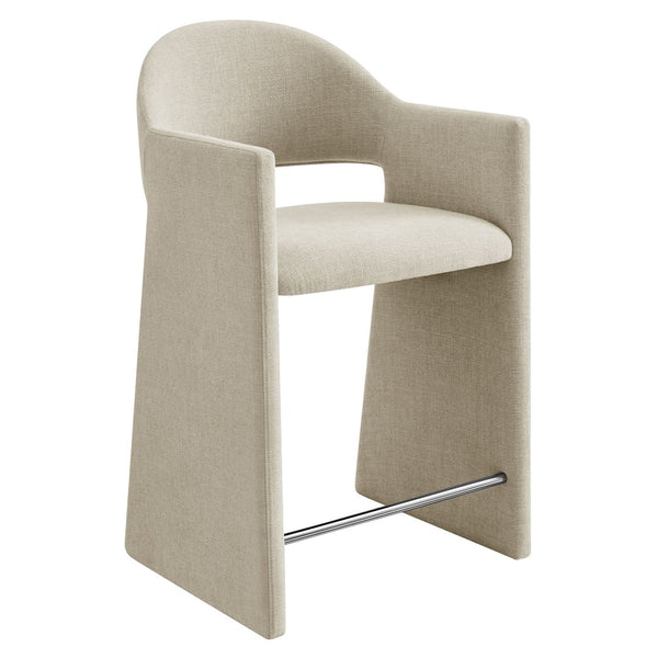 Modway Furniture Talia Modway Sculptural Bentwood Barrel Back Counter Stool with Padded Fabric Seat Linen EEI-7664-LIN