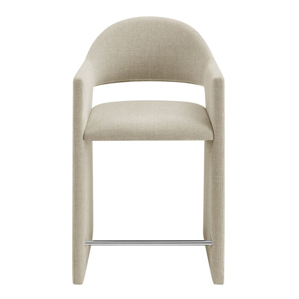 Modway Furniture Talia Modway Sculptural Bentwood Barrel Back Counter Stool with Padded Fabric Seat Linen EEI-7664-LIN