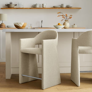 Modway Furniture Talia Modway Sculptural Bentwood Barrel Back Counter Stool with Padded Fabric Seat Linen EEI-7664-LIN