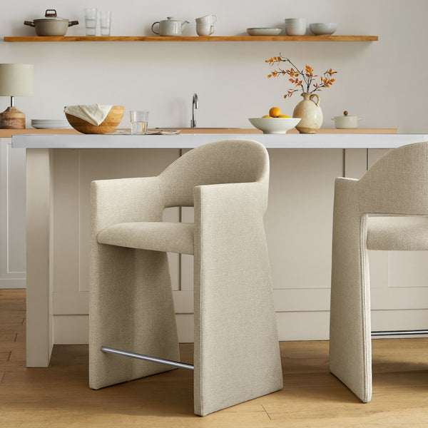 Modway Furniture Talia Modway Sculptural Bentwood Barrel Back Counter Stool with Padded Fabric Seat Linen EEI-7664-LIN
