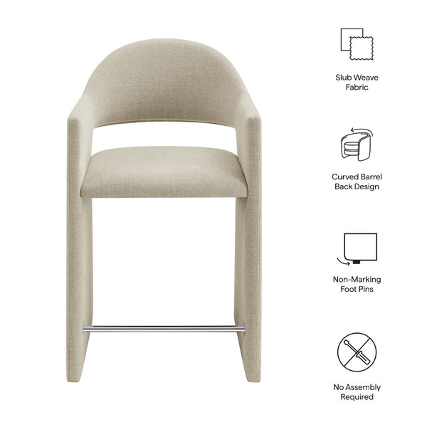 Modway Furniture Talia Modway Sculptural Bentwood Barrel Back Counter Stool with Padded Fabric Seat Linen EEI-7664-LIN