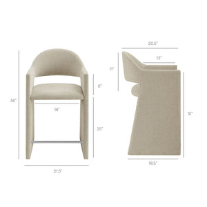 Modway Furniture Talia Modway Sculptural Bentwood Barrel Back Counter Stool with Padded Fabric Seat Linen EEI-7664-LIN