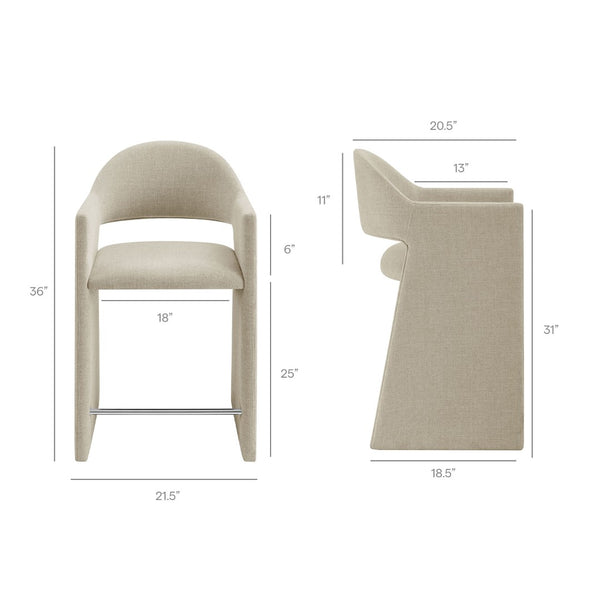 Modway Furniture Talia Modway Sculptural Bentwood Barrel Back Counter Stool with Padded Fabric Seat Linen EEI-7664-LIN