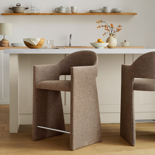 Modway Furniture Talia Modway Sculptural Bentwood Barrel Back Counter Stool with Padded Fabric Seat Mocha EEI-7664-MOC