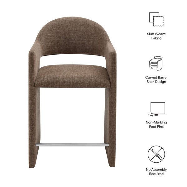 Modway Furniture Talia Modway Sculptural Bentwood Barrel Back Counter Stool with Padded Fabric Seat Mocha EEI-7664-MOC