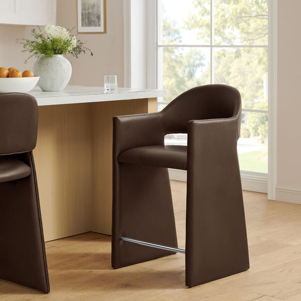 Modway Furniture Talia Vegan Leather Barrel Back Counter Stool with Sculptural Bentwood Arms by Modway Espresso EEI-7665-ESP