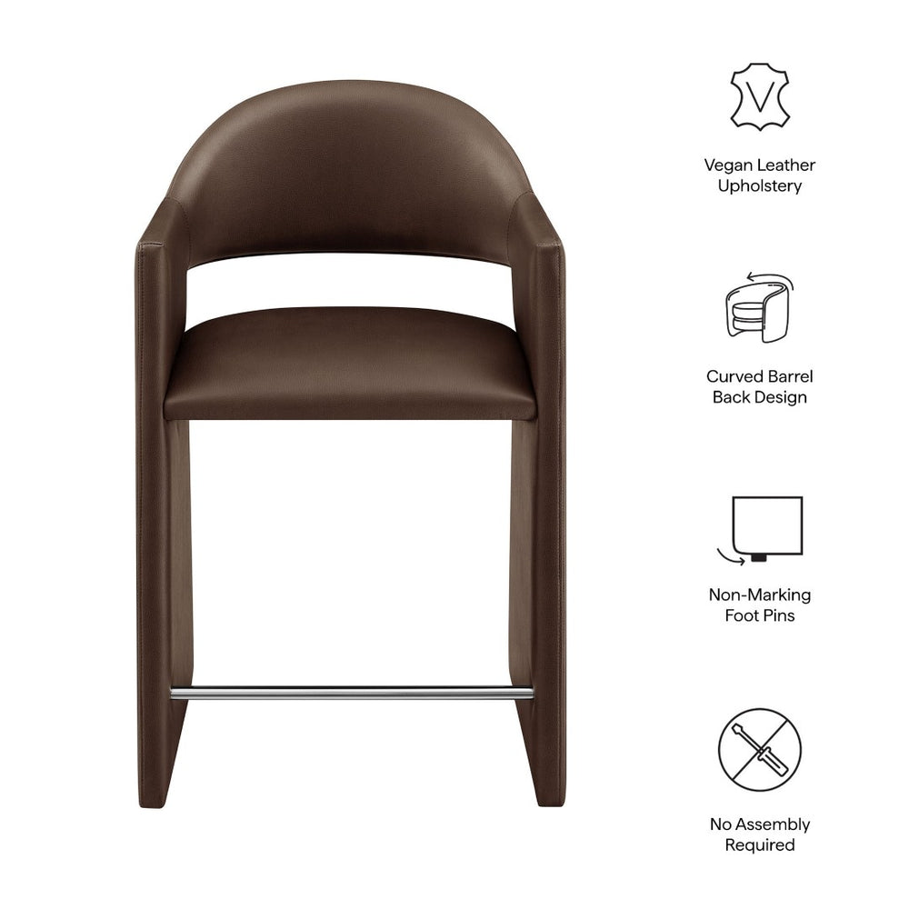 Modway Furniture Talia Vegan Leather Barrel Back Counter Stool with Sculptural Bentwood Arms by Modway Espresso EEI-7665-ESP