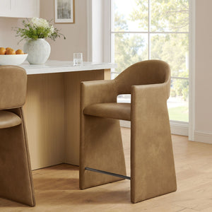 Modway Furniture Talia Vegan Leather Barrel Back Counter Stool with Sculptural Bentwood Arms by Modway Toast EEI-7665-TST