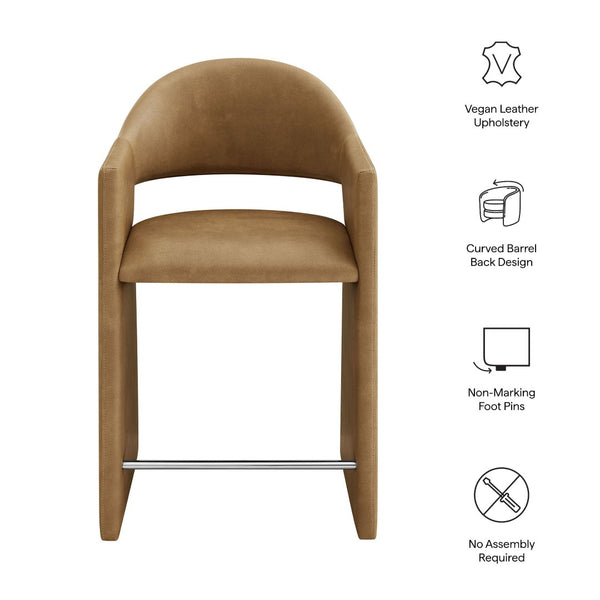 Modway Furniture Talia Vegan Leather Barrel Back Counter Stool with Sculptural Bentwood Arms by Modway Toast EEI-7665-TST