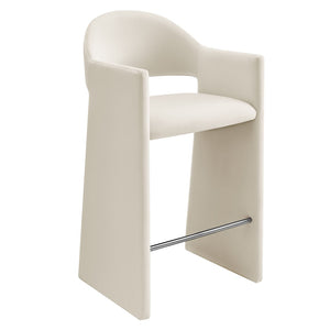 Modway Furniture Talia Velvet Upholstered Barrel Back Barstool with Sculptural Armrests for Modern Kitchens Alabaster EEI-7666-ALA